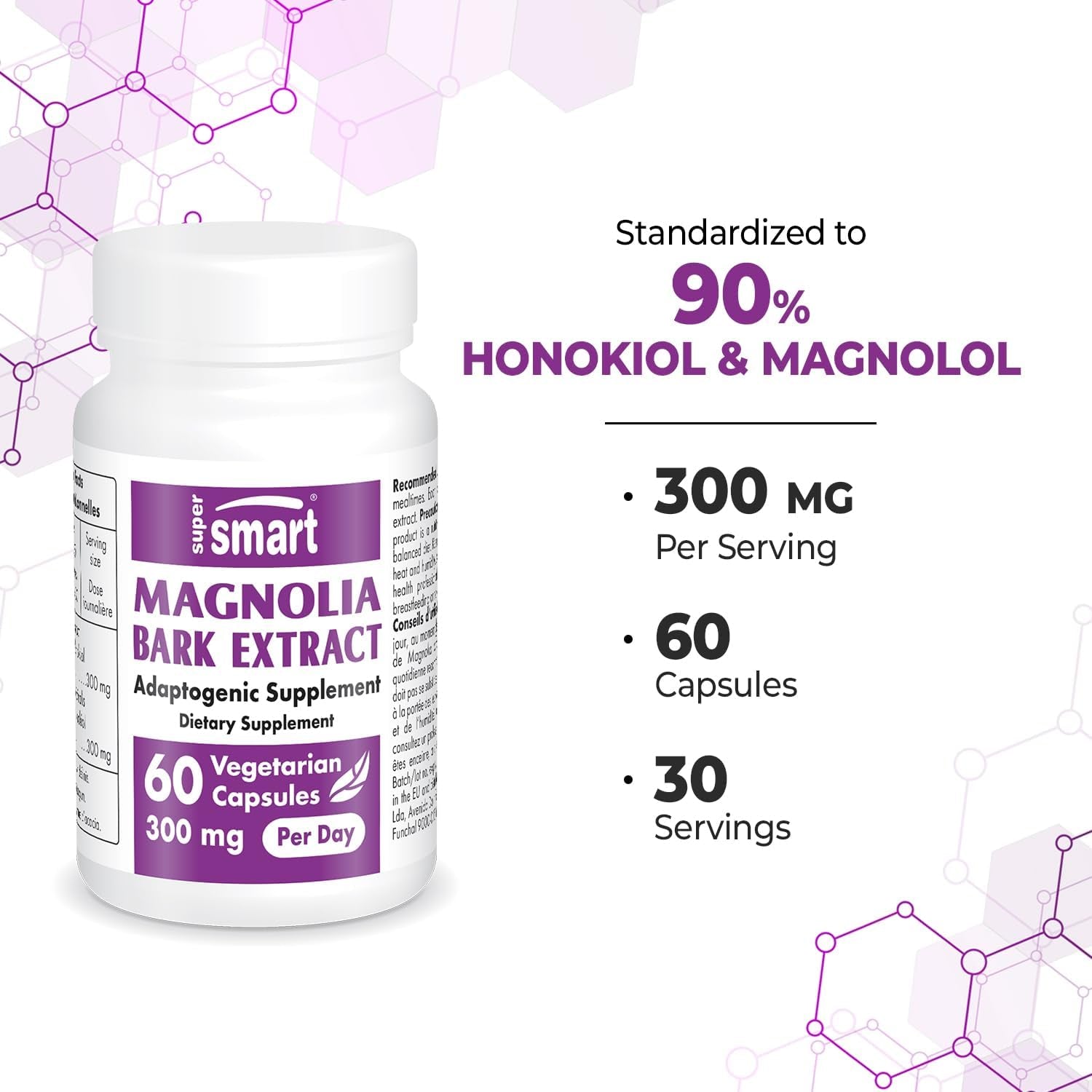 '- Magnolia Bark Extract (Max Strength) 300Mg per Day - 90% Honokiol & Magnolol - Magnolia Bark Supplement | Non-Gmo & Gluten Free - 60 Vegetarian Capsules