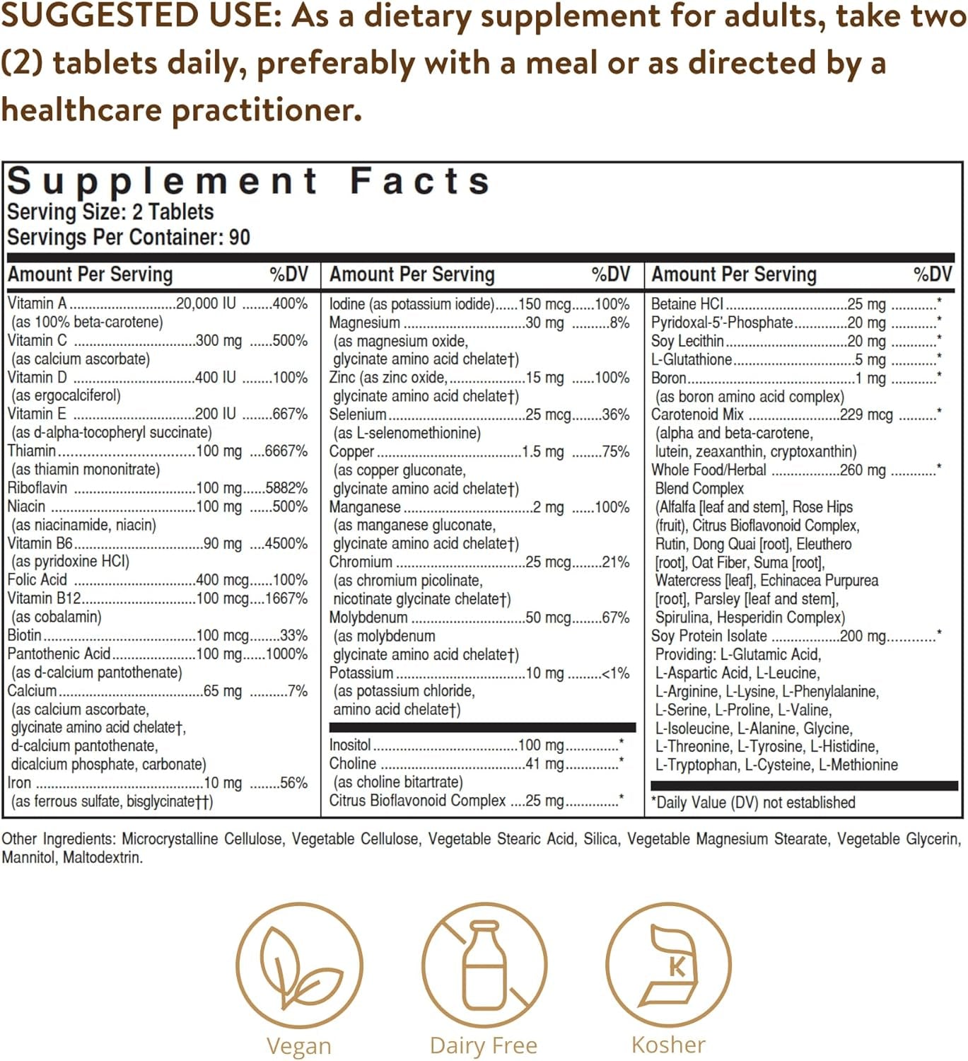 Solgar Formula VM-2000 (Multinutrient System), 180 Tablets - Premium Quality Multiple - Contains Zinc - Supports a Healthy Immune System - Vegan, Dairy Free, Kosher - 90 Servings