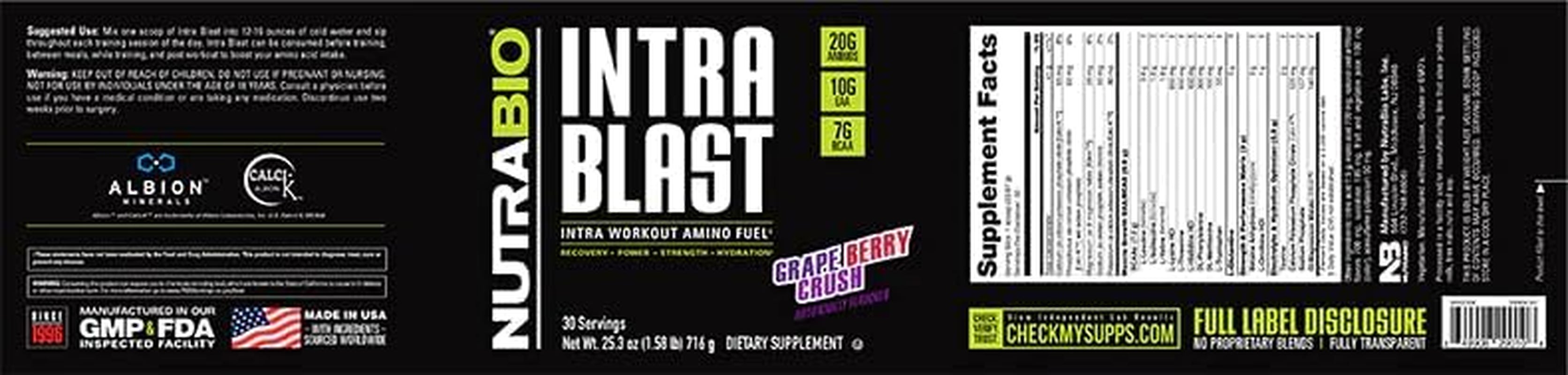 Nutrabio Intra Blast and Pre-Workout Powder - Advanced Electrolyte Performance Drink - Amino Acid Recovery, EAA/BCAA Formula - Non-Gmo and Gluten Free - Cherry Limeade - 30 Servings