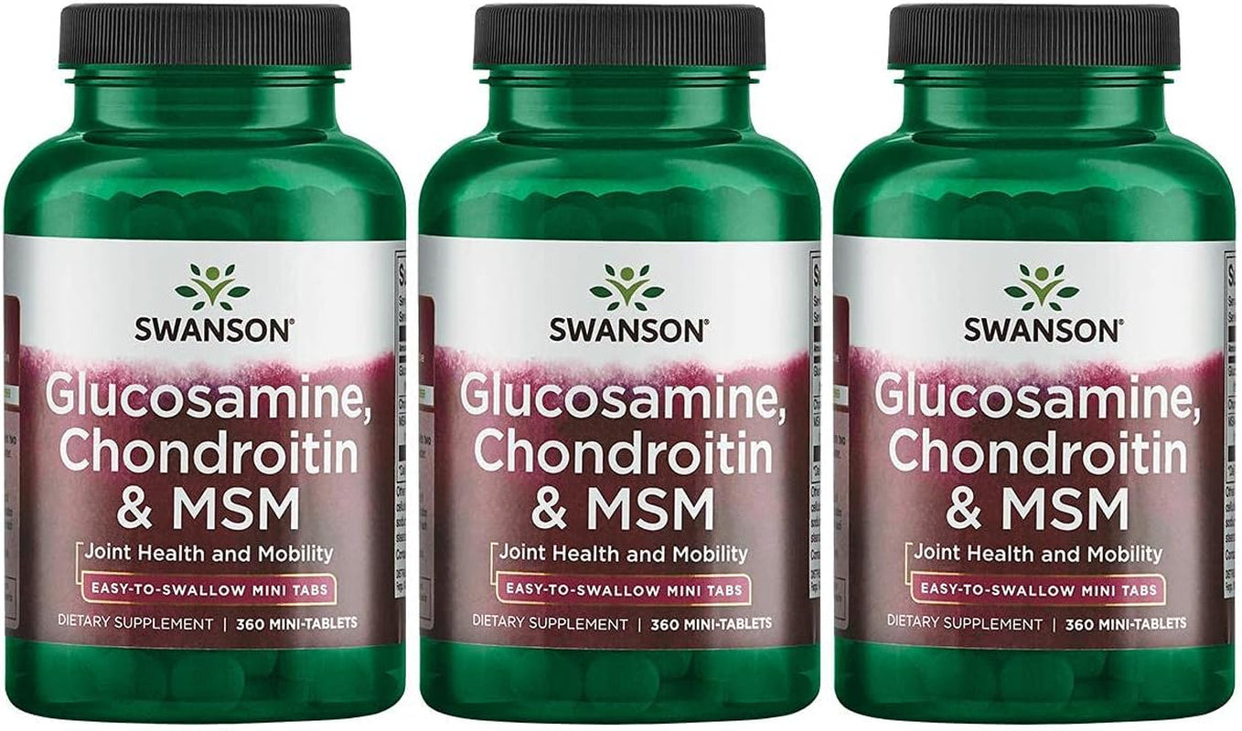 Mini-Tabs Glucosamine Chondroitin & Msm Joint Mobility Flexibility Comfort Cartilage Connective Tissue Health Support 750/600/300 Milligrams 360 Tabs 3 Pack