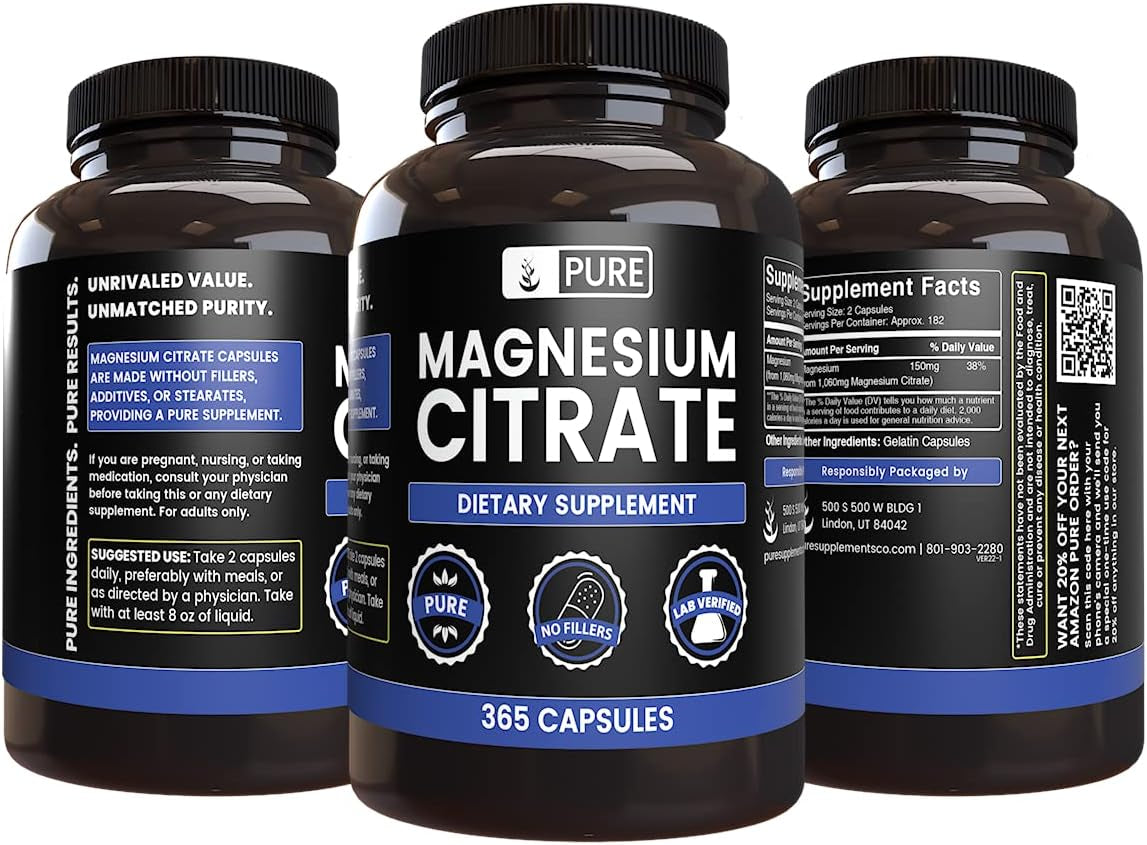 Pure Original Ingredients Magnesium Citrate (365 Capsules) No Magnesium or Rice Fillers, Always Pure, Lab Verified