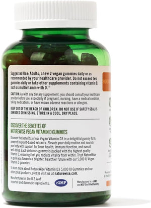 Naturewise Vitamin D3 5000 IU Gummies - Mixed Berry Flavor - Vitamin D Gummies for Adults, Immune Support Supplement, Muscle & Bone Strength - Vegan, Gluten Free, Non-Gmo - 60 Gummies[1-Month Supply]