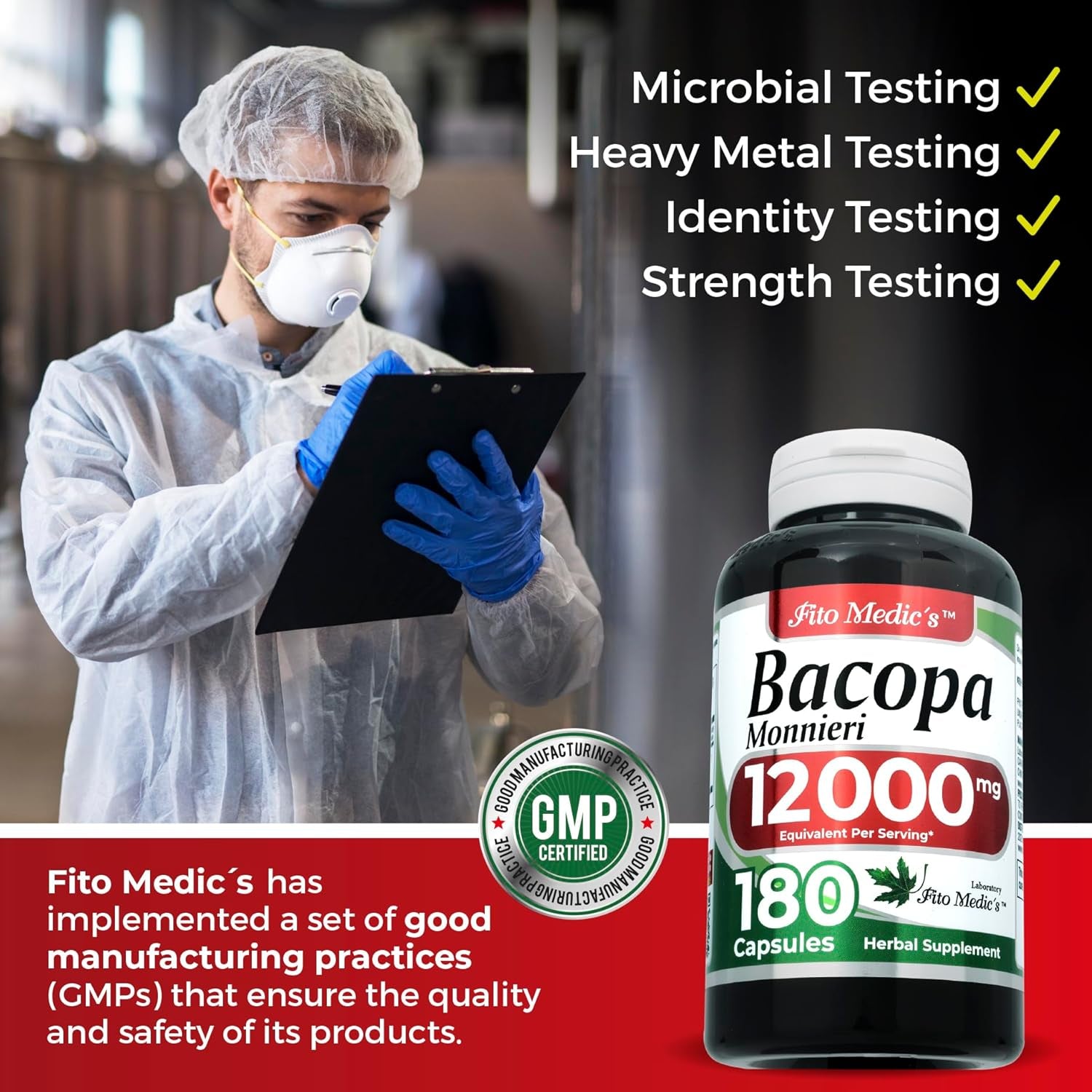 FITO MEDIC'S Lab | Bacopa |180 Capsules | 12000 Mg | Bacopa Monnieri | Bacopa Supplements | Bacopa Extract | Bacopa Monnieri Supplement | Bacopa Monnieri Organic | Ultra High Absorption.