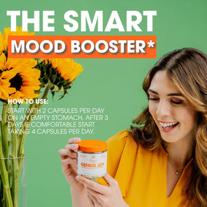 Genius Joy, Nootropic Mood Enhancer Supplement - Support Cognitive Health, Enhance Mood & Neural Function with Brain Boosting L-Theanine, Panax Ginseng & Sam-E - Organic, Non-Gmo, & Gluten-Free