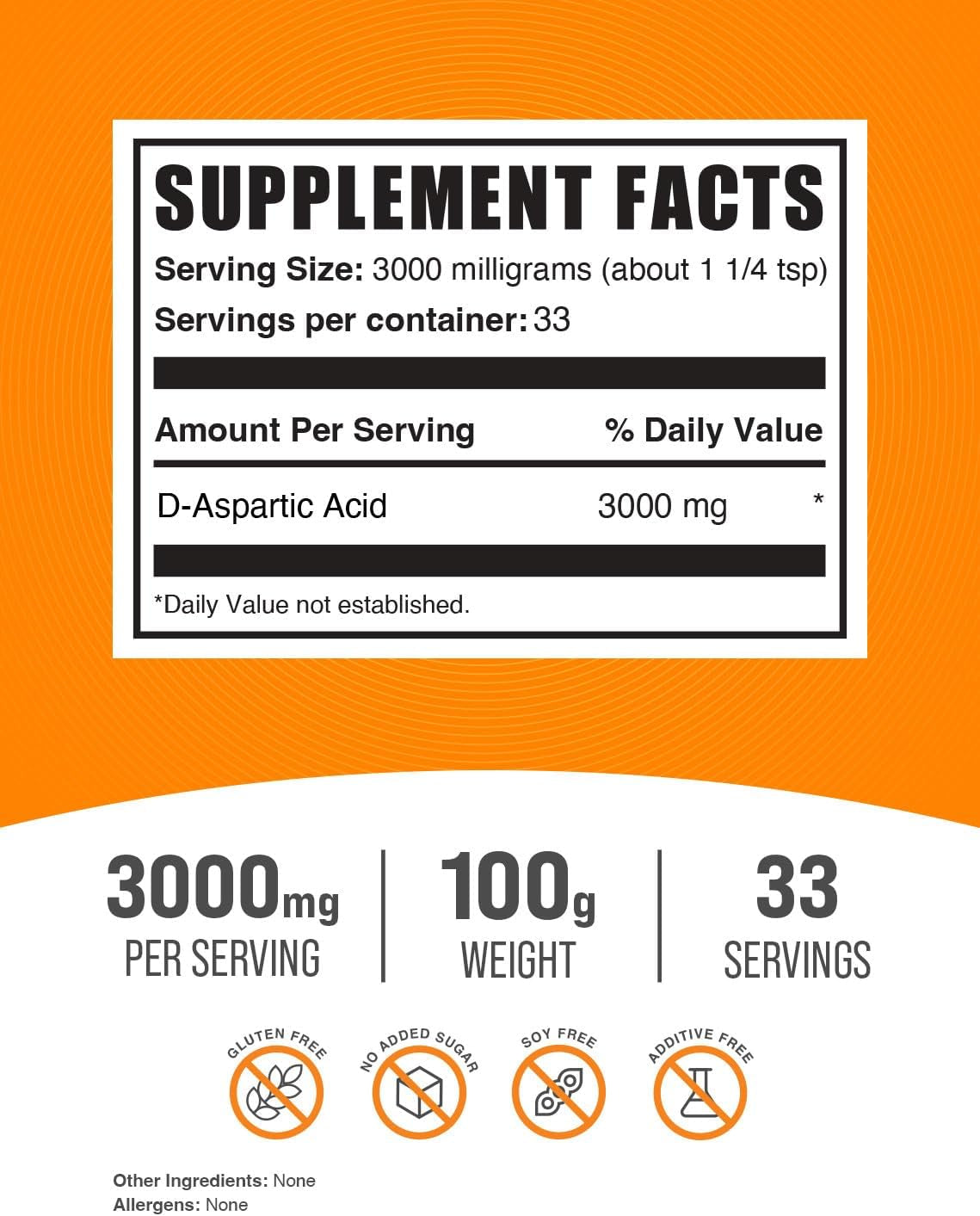 Bulksupplements.Com D-Aspartic Acid Powder - DAA Supplement for Men & Women, D-Aspartic Acid 3000Mg - Unflavored & Gluten Free, 3000Mg per Serving, 1Kg (2.2 Lbs) (Pack of 1)