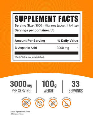 Bulksupplements.Com D-Aspartic Acid Powder - DAA Supplement for Men & Women, D-Aspartic Acid 3000Mg - Unflavored & Gluten Free, 3000Mg per Serving, 1Kg (2.2 Lbs) (Pack of 1)