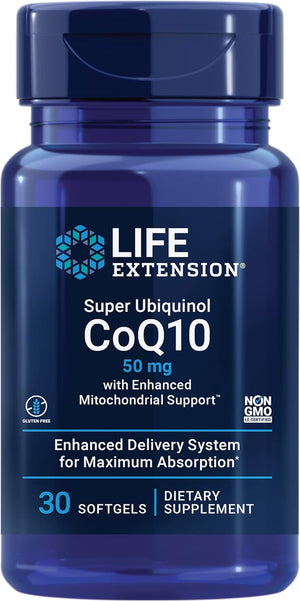 Life Extension Super Ubiquinol Coq10 with Enhanced Mitochondrial Support, Ubiquinol Coq10, Shilajit, Potent Heart Health & Cellular Energy Production Support, Ultra-Absorbable, Gluten-Free, 60 Softgel