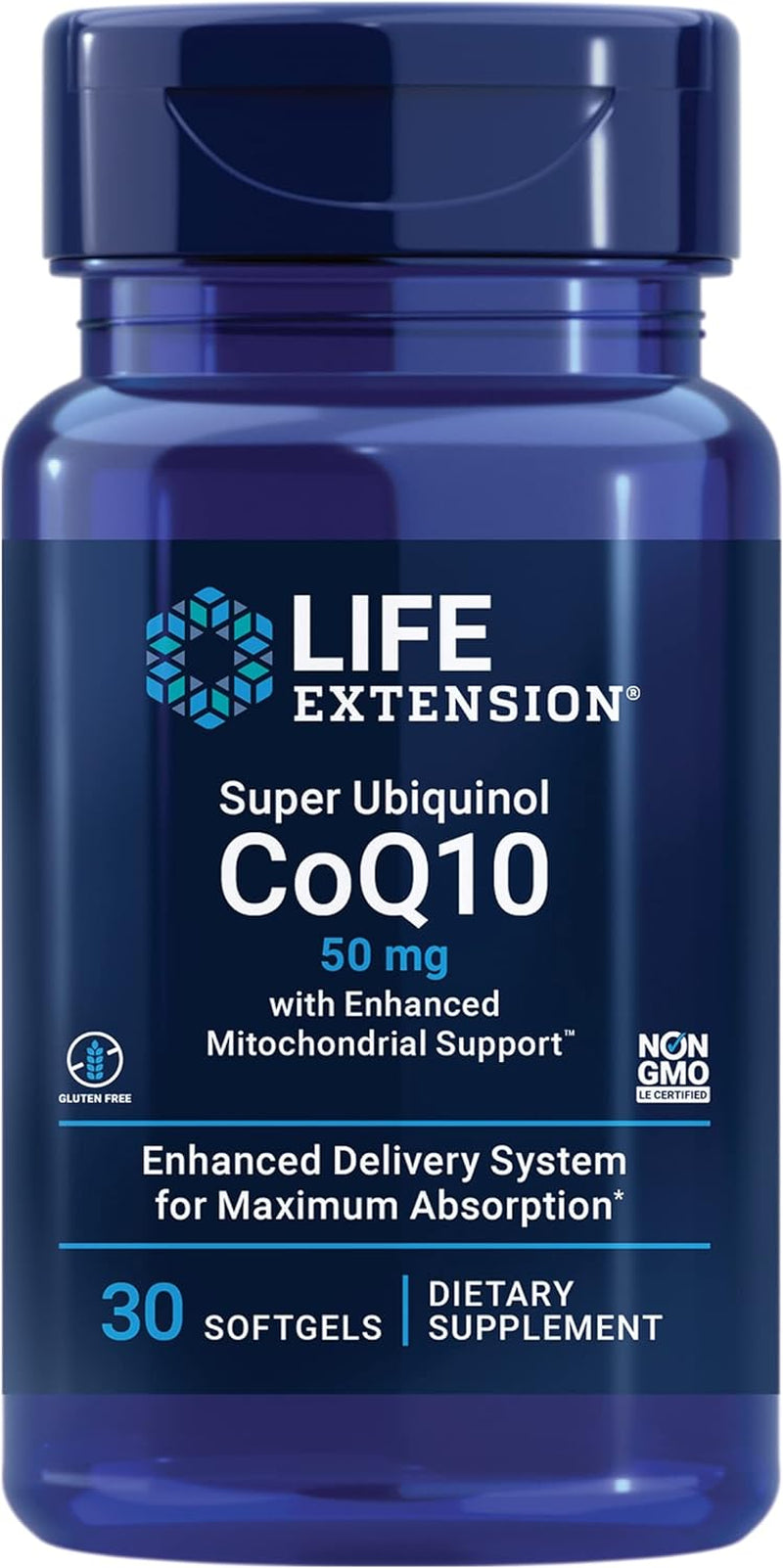 Life Extension Super Ubiquinol Coq10 with Enhanced Mitochondrial Support, Ubiquinol Coq10, Shilajit, Potent Heart Health & Cellular Energy Production Support, Ultra-Absorbable, Gluten-Free, 60 Softgel