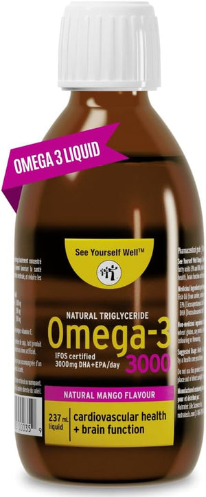 Liquid Omega 3 Fish Oil - High Potency. Promotes Brain, Eye, Heart, Joint & Immune Health. Natural Triglyceride. 237Ml / 8Oz - 48 Servings. Mango