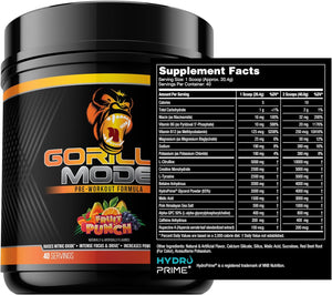 Gorilla Mode Pre Workout - Massive Pumps · Laser Focus · Energy · Power - L-Citrulline, Creatine, L-Tyrosine, Betaine, Hydroprime®, Alpha-Gpc, 400Mg Caffeine, Huperzine a - 800G (Watermelon)