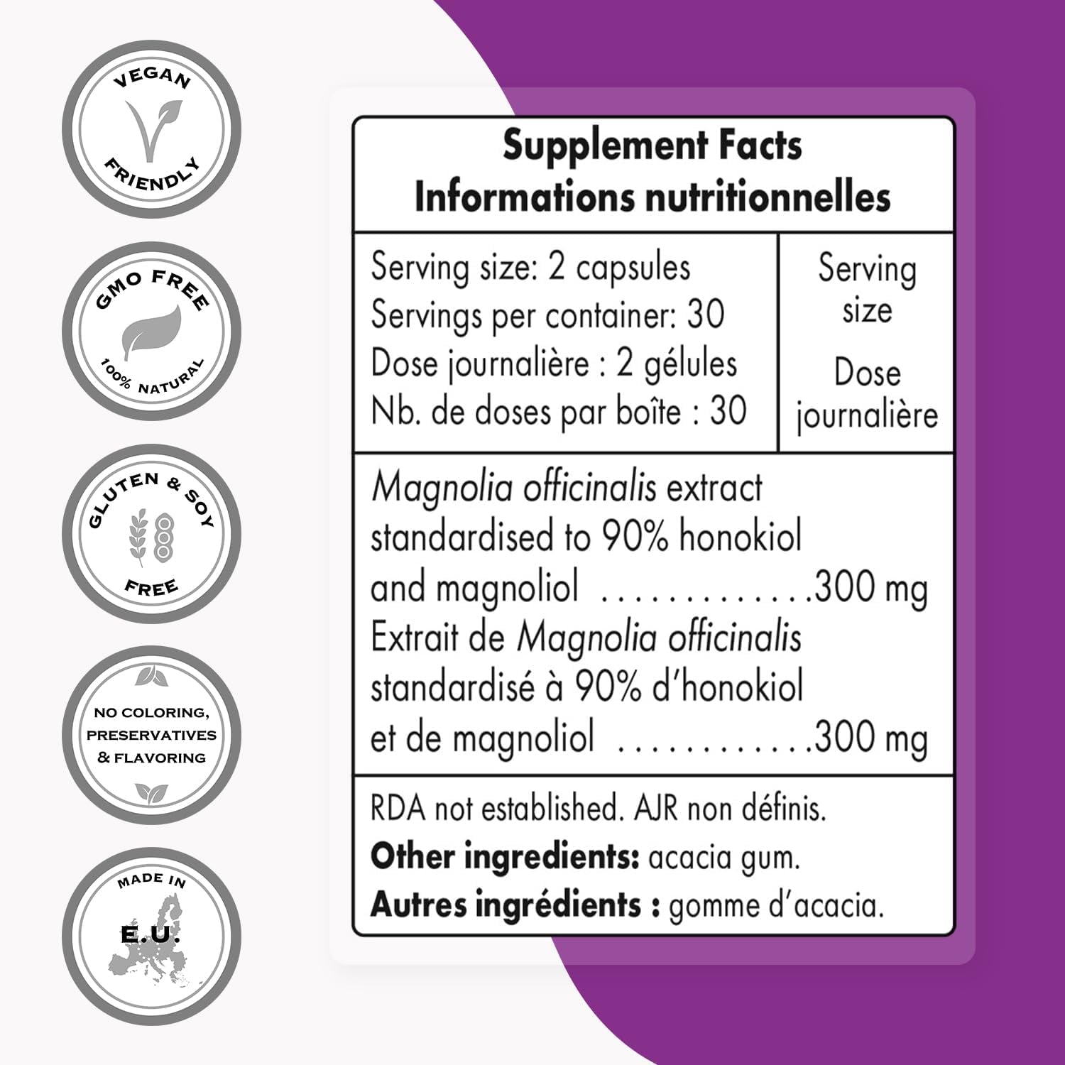 '- Magnolia Bark Extract (Max Strength) 300Mg per Day - 90% Honokiol & Magnolol - Magnolia Bark Supplement | Non-Gmo & Gluten Free - 60 Vegetarian Capsules