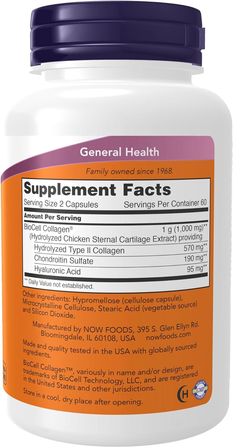 NOW Supplements, Biocell Collagen® Hydrolyzed Type II, Clinically Validated, 120 Veg Capsules