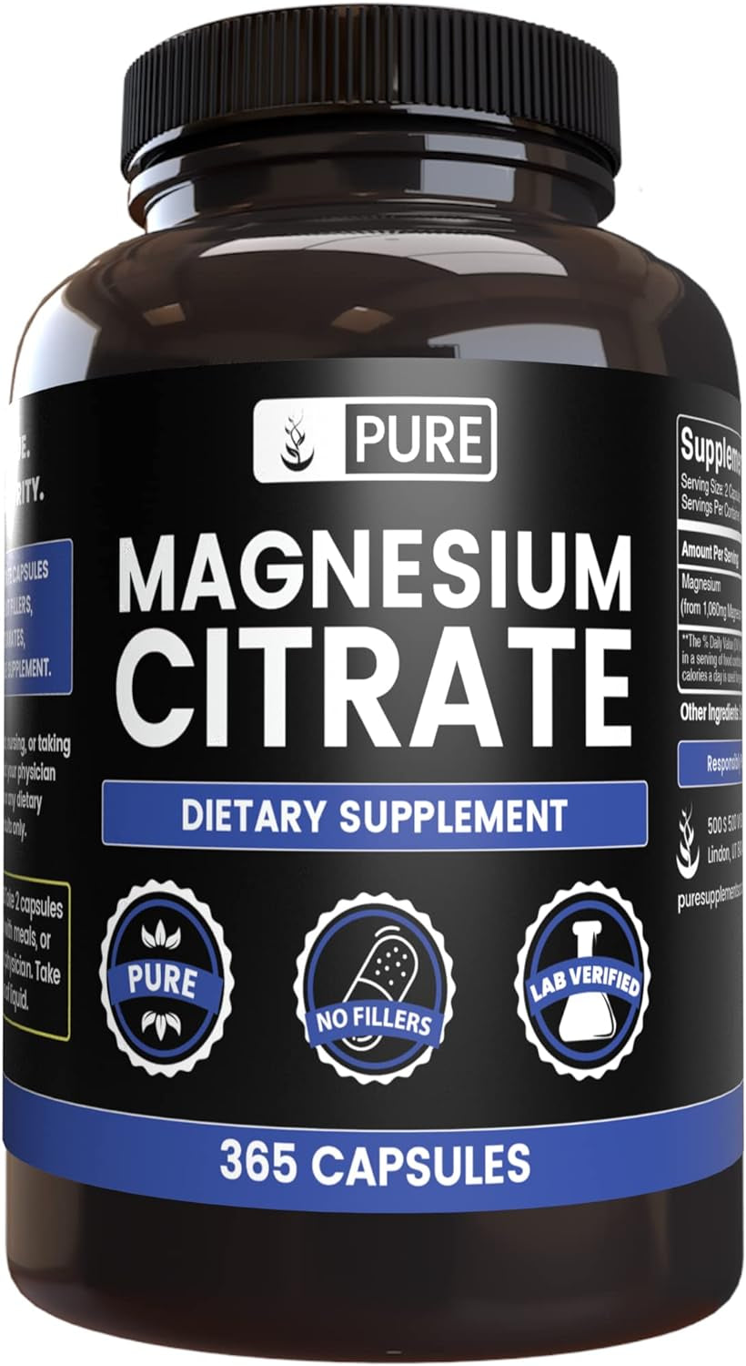 Pure Original Ingredients Magnesium Citrate (365 Capsules) No Magnesium or Rice Fillers, Always Pure, Lab Verified