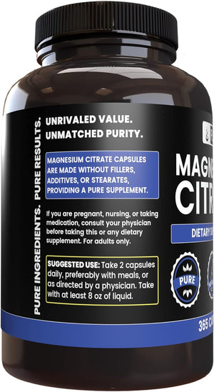 Pure Original Ingredients Magnesium Citrate (365 Capsules) No Magnesium or Rice Fillers, Always Pure, Lab Verified