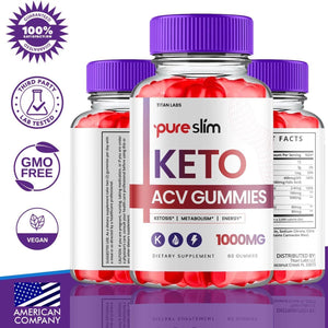 (3 Pack) Pure Slim Keto Gummies, Pureslim Keto ACV Weight Loss (180 Gummies)