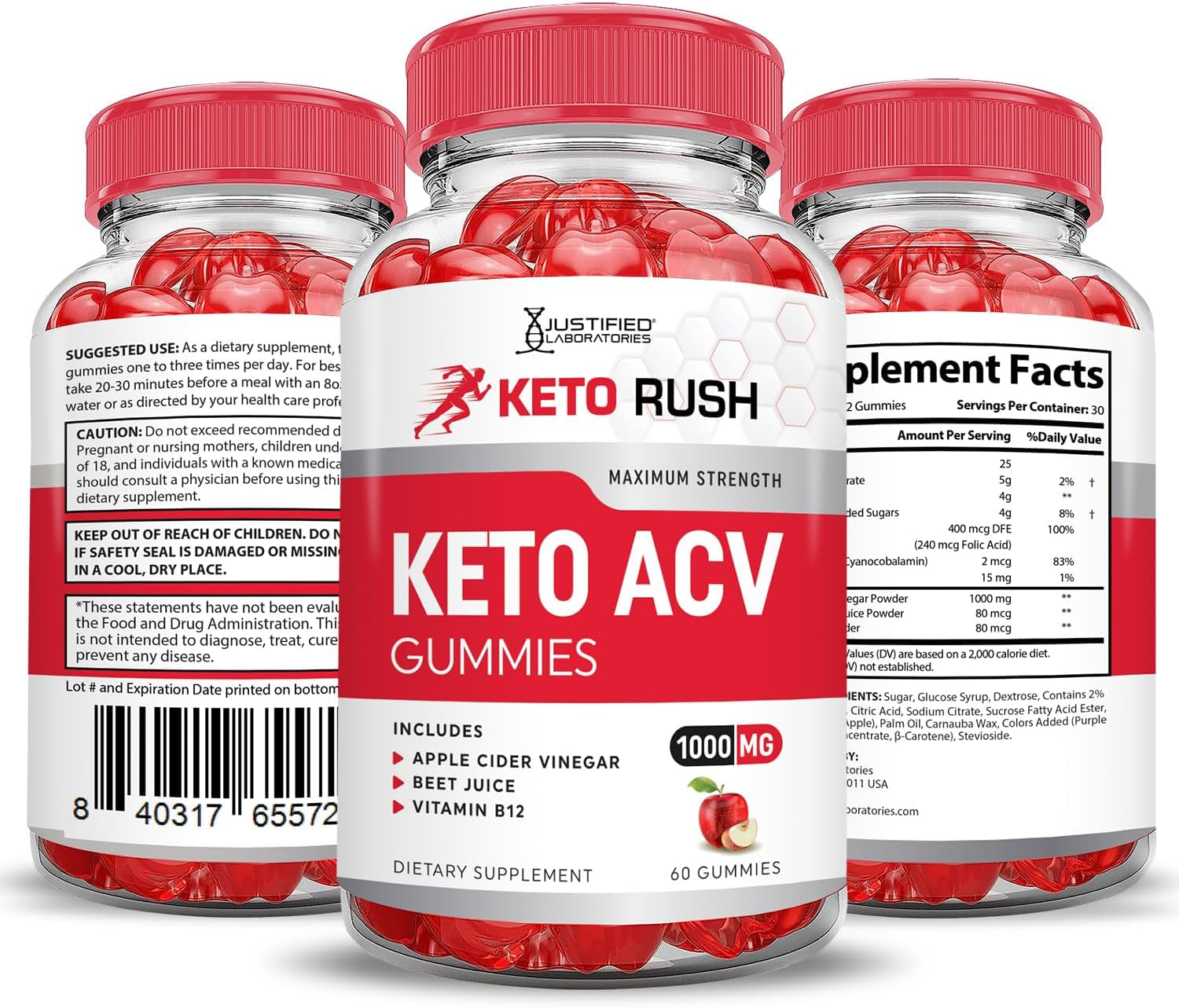 Keto Rush Keto ACV Gummies Advanced Formula 1000MG Keto Rush Keto Gummies Apple Cider Vinegar Boost Formulated with Pomegranate Beet Juice Powder B12 Vegan Non GMO 60 Gummys