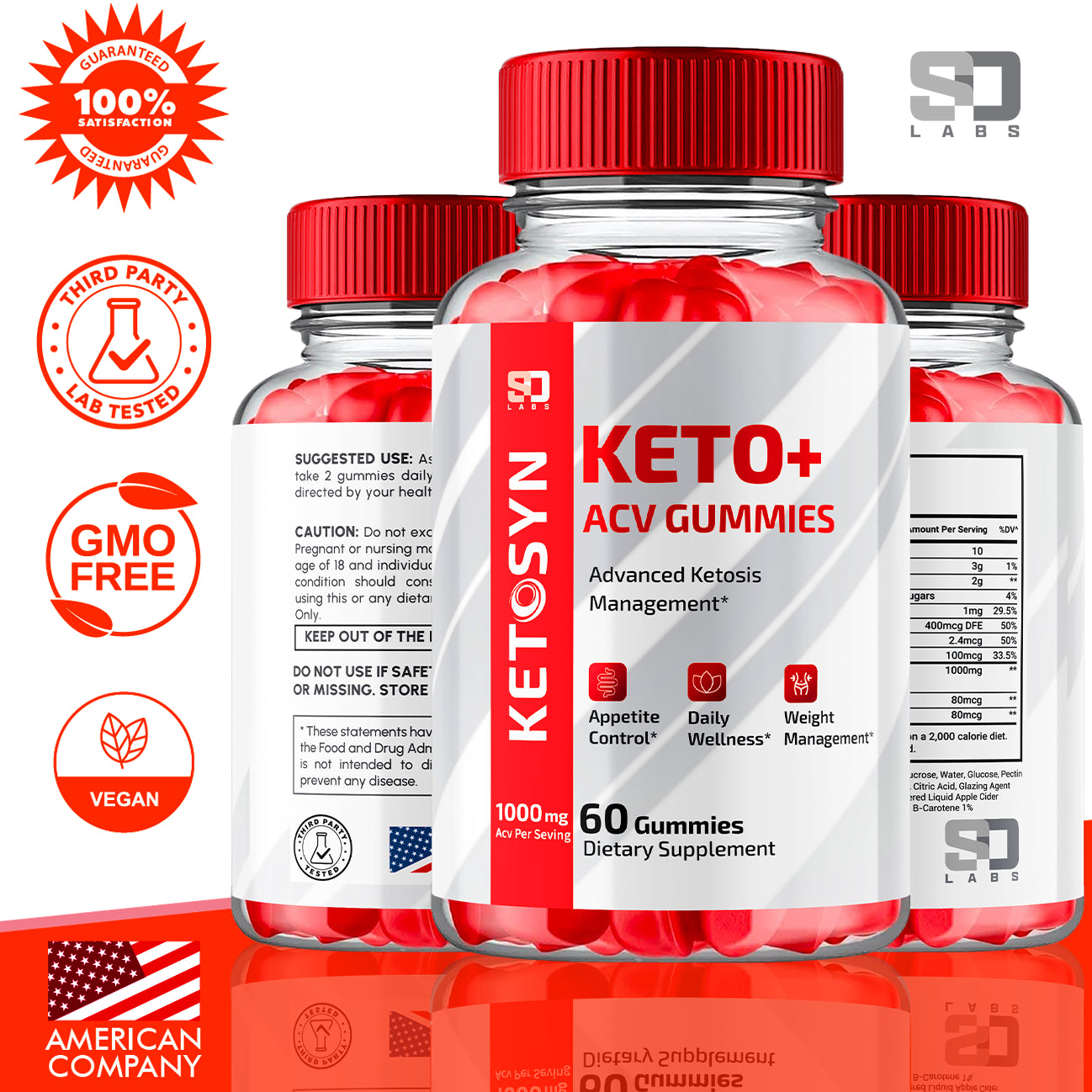 (2 Pack) Ketosyn Keto Gummies, Ketosyn ACV Keto + Gummies (120 Gummies)