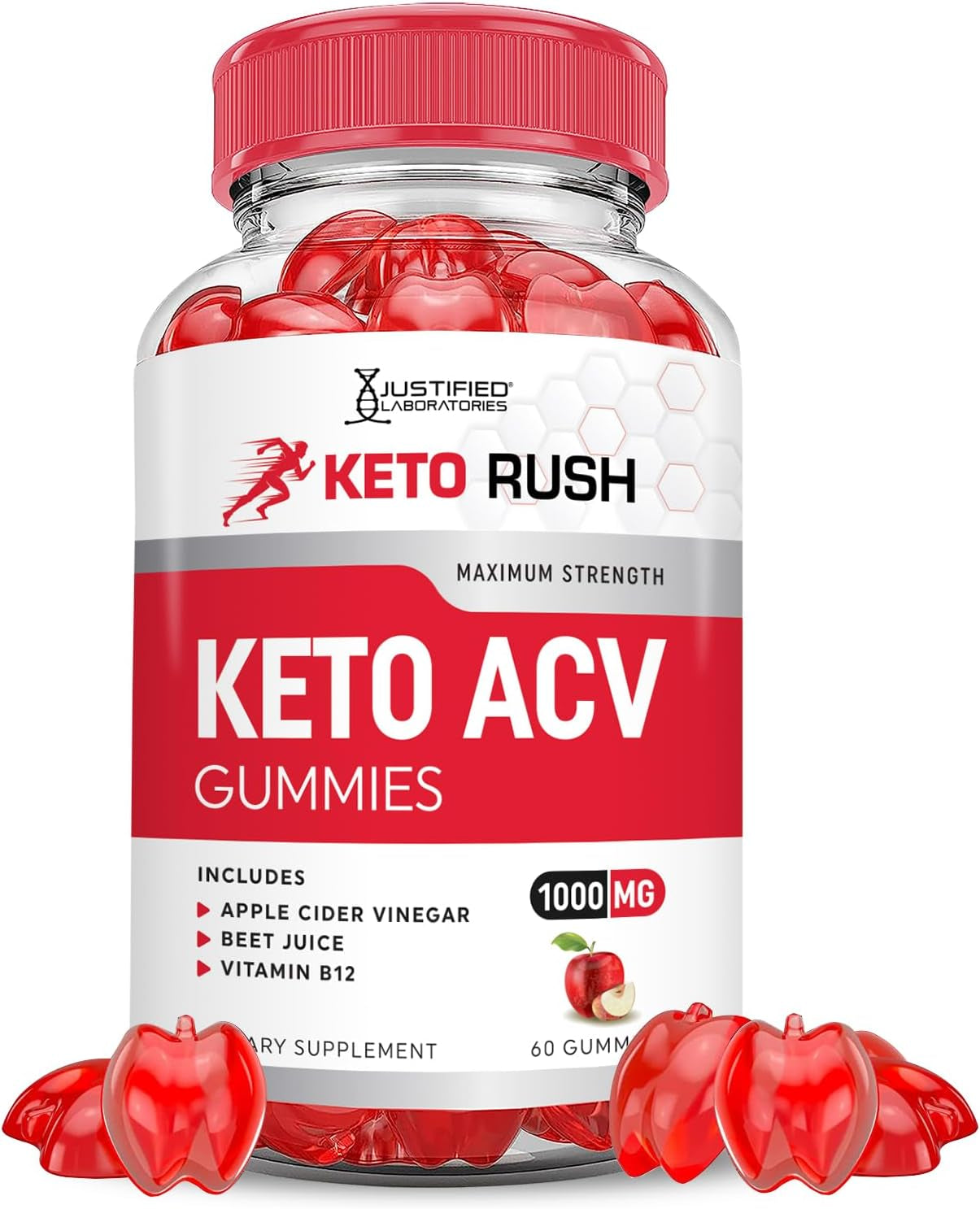 Keto Rush Keto ACV Gummies Advanced Formula 1000MG Keto Rush Keto Gummies Apple Cider Vinegar Boost Formulated with Pomegranate Beet Juice Powder B12 Vegan Non GMO 60 Gummys