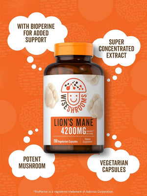 Lions Mane Supplement Capsules 4200 Mg | 150 Count | Vegetarian, Non-Gmo, Gluten Free | Wiseshrooms