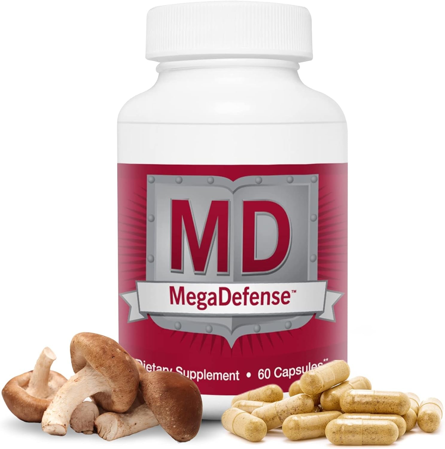 Megadefense Mushroom Capsules for Daily Wellness, 6 Mushroom Supplement: Reishi, Turkey Tail, Cordyceps, Maitake, Agaricus & Shiitake, Non-Gmo (2 Bott / 60 Veggie Cap Serv)