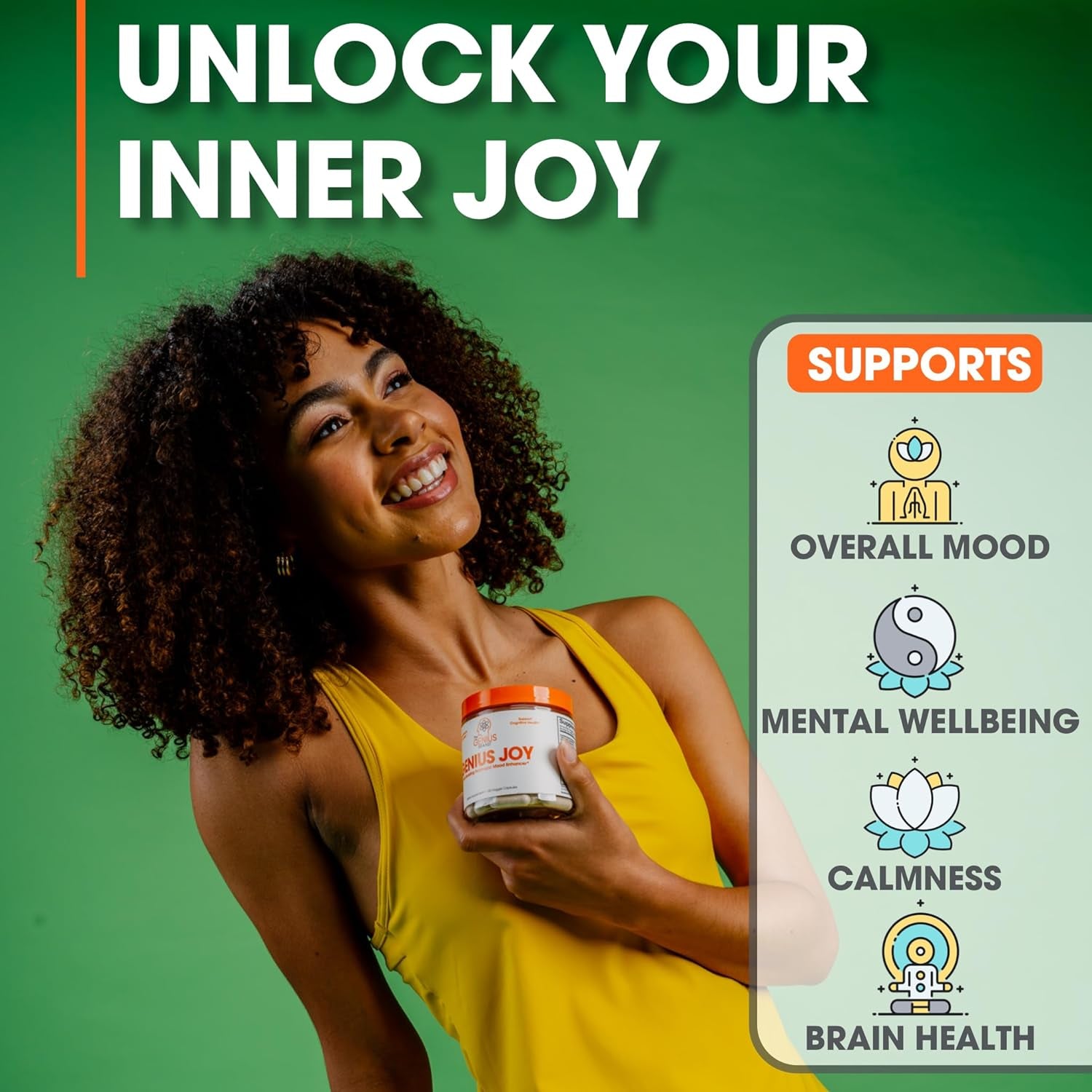 Genius Joy, Nootropic Mood Enhancer Supplement - Support Cognitive Health, Enhance Mood & Neural Function with Brain Boosting L-Theanine, Panax Ginseng & Sam-E - Organic, Non-Gmo, & Gluten-Free