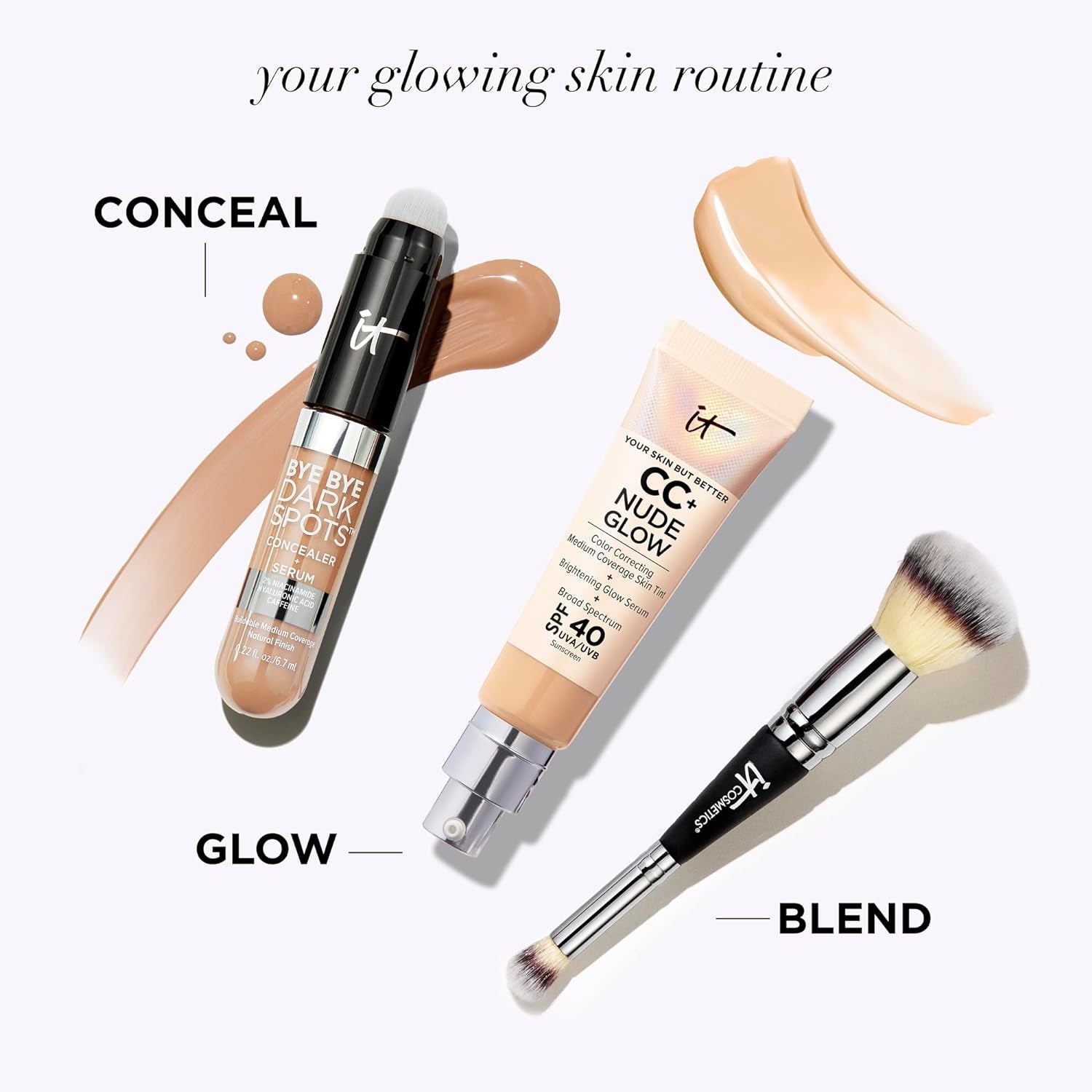 IT Cosmetics CC+ Nude Glow Lightweight Foundation + Glow Serum with SPF 40 - with Niacinamide, Hyaluronic Acid & Green Tea Extract - 1.08 Fl Oz