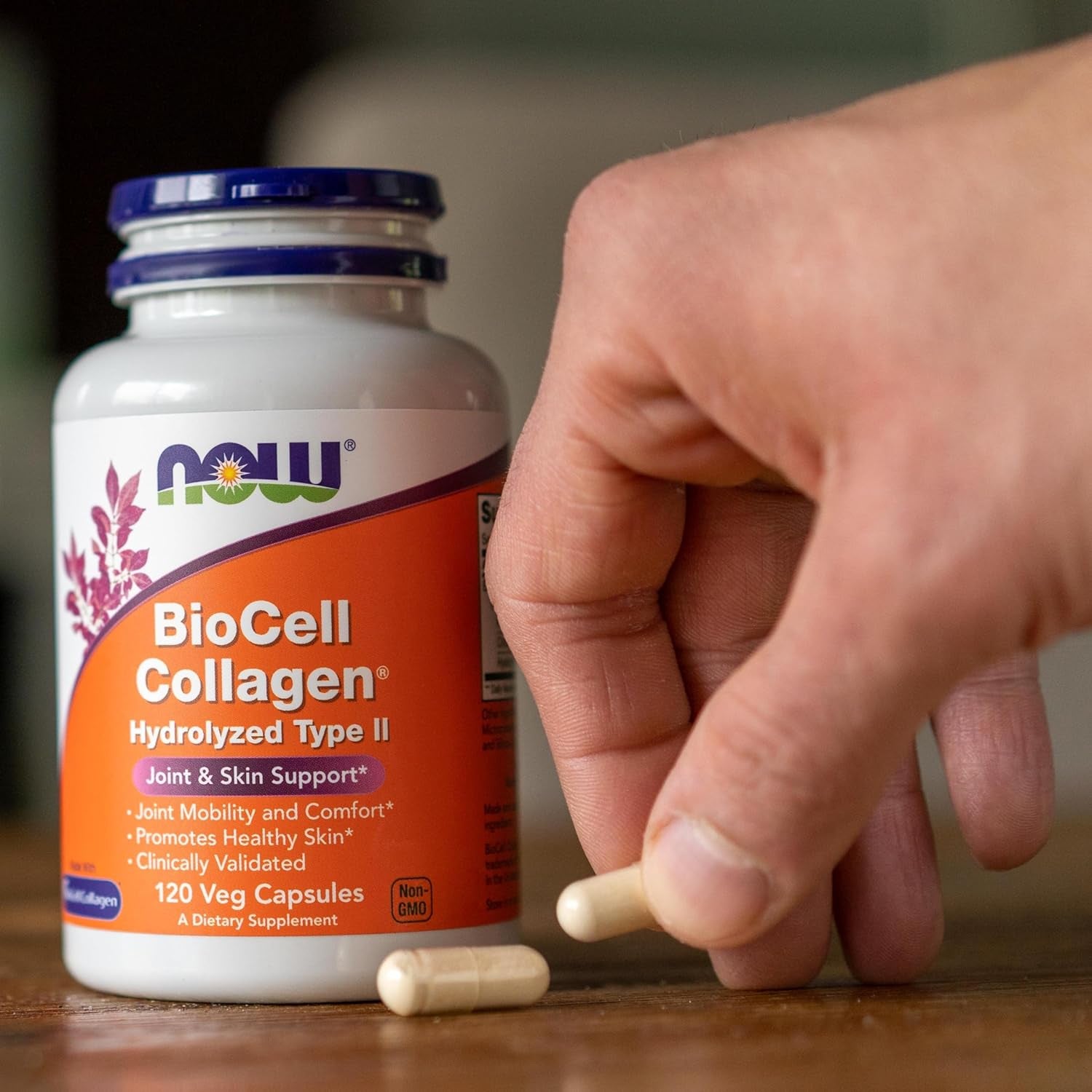 NOW Supplements, Biocell Collagen® Hydrolyzed Type II, Clinically Validated, 120 Veg Capsules