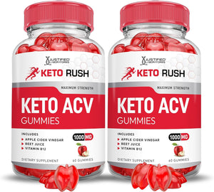 Keto Rush Keto ACV Gummies Advanced Formula 1000MG Keto Rush Keto Gummies Apple Cider Vinegar Boost Formulated with Pomegranate Beet Juice Powder B12 Vegan Non GMO 60 Gummys