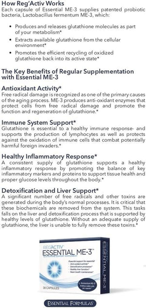 Essential ME-3, 30 Capsules. a Glutathione-Producing Probiotic That Delivers Glutathione to the Intestine for Efficient Guthatione Supplementation