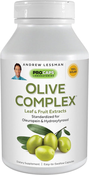 ANDREW LESSMAN Olive Complex – 240 Capsules – Leaf and Fruit Extracts. Standardized for Oleuropein and Hydroxytyrosol to Support Cardiovascular and Immune Health. Small Easy to Swallow Capsules