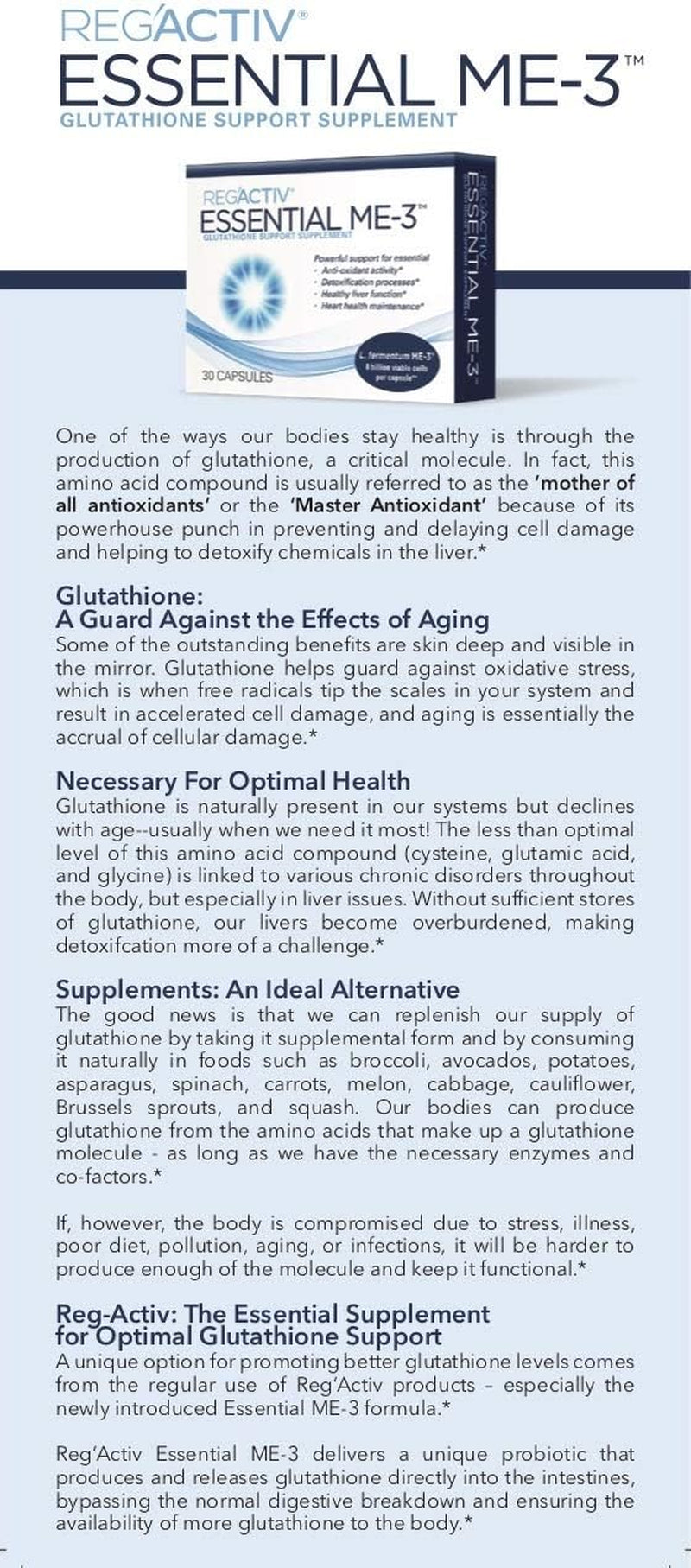 Essential ME-3, 30 Capsules. a Glutathione-Producing Probiotic That Delivers Glutathione to the Intestine for Efficient Guthatione Supplementation