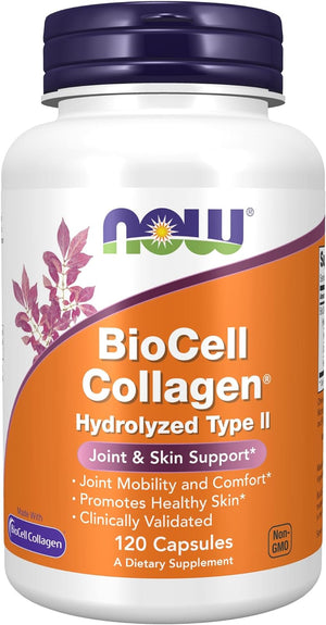 NOW Supplements, Biocell Collagen® Hydrolyzed Type II, Clinically Validated, 120 Veg Capsules