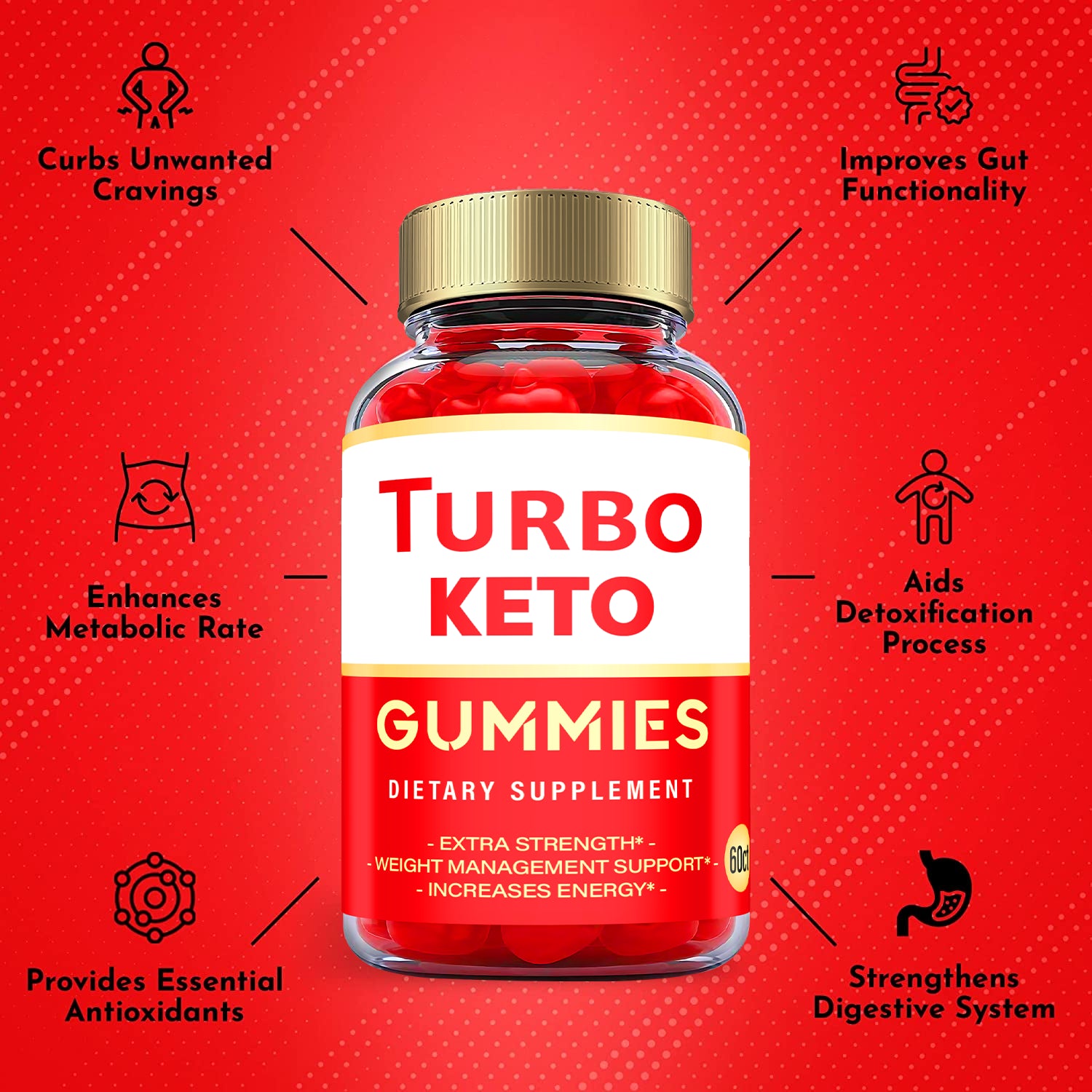 (1 Pack) Turbo Keto ACV Gummies - Vegan Keto Gummies, Weight Loss - 60 Gummies