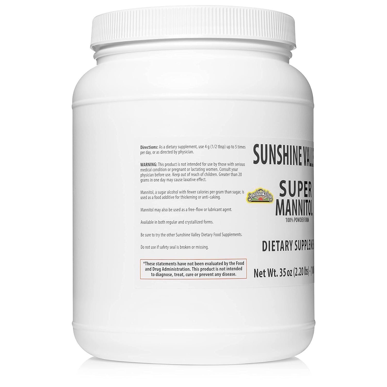 Sunshine Valley Super Mannitol Powder, Natural & Healthy Artificial Sweetener, Ultra-Pure Sugar Substitute, 100% Gluten-Free, Low Glycemic Dietary Supplement for Men & Women (35 Fl Oz)