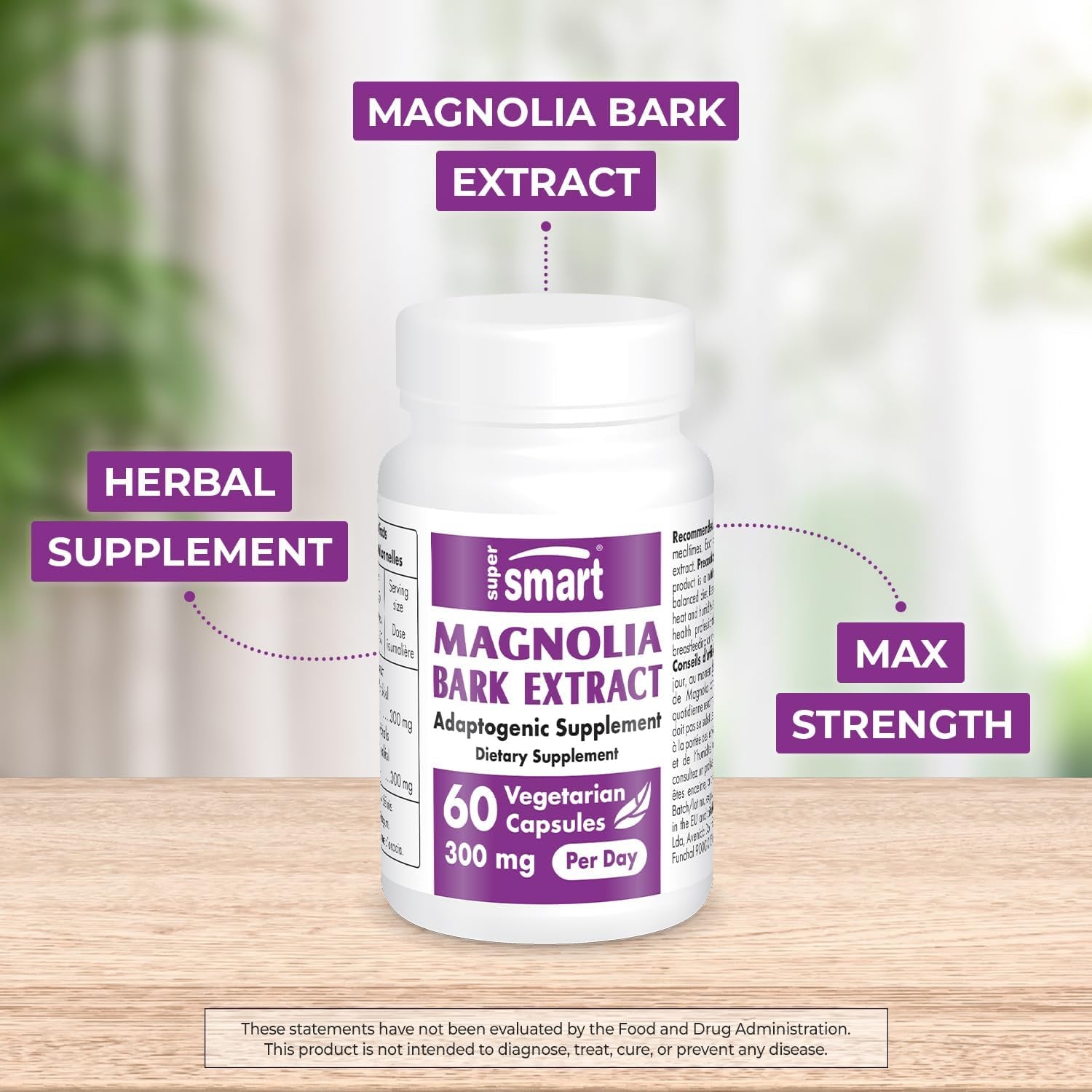 '- Magnolia Bark Extract (Max Strength) 300Mg per Day - 90% Honokiol & Magnolol - Magnolia Bark Supplement | Non-Gmo & Gluten Free - 60 Vegetarian Capsules