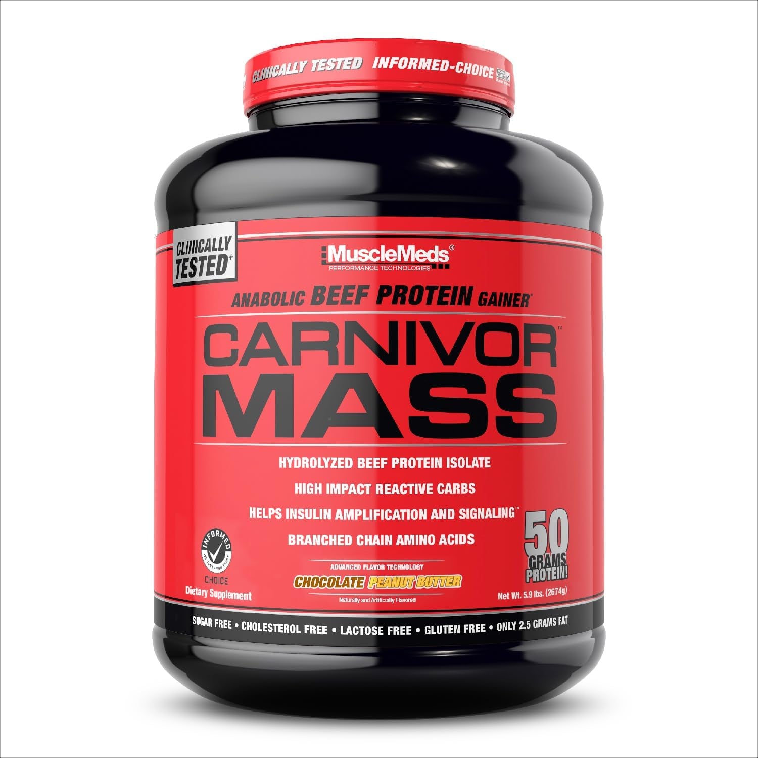 Musclemeds CARNIVOR Mass Gainer Beef Protein Isolate Shake, 50 Grams Protein, 125 Grams Carbs, 0 Fat, 0 Sugar, Lactose Free, Vanilla Caramel, 5 Pound