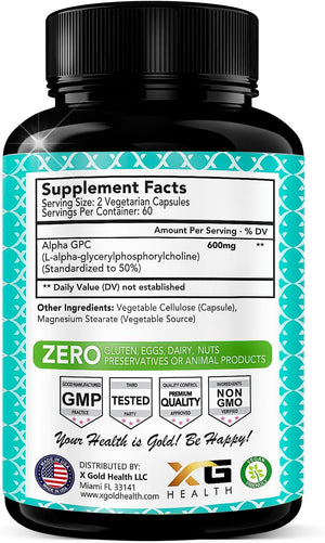 Alpha GPC Choline Supplement 600Mg, 99%+ Highly Purified, Highly Bioavailable Source of Choline,180 Veggie Capsules, Cognitive Enhancer Nootropic, Supports Memory & Brain Function, Boosts Focus & Mood