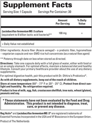 Essential ME-3, 30 Capsules. a Glutathione-Producing Probiotic That Delivers Glutathione to the Intestine for Efficient Guthatione Supplementation