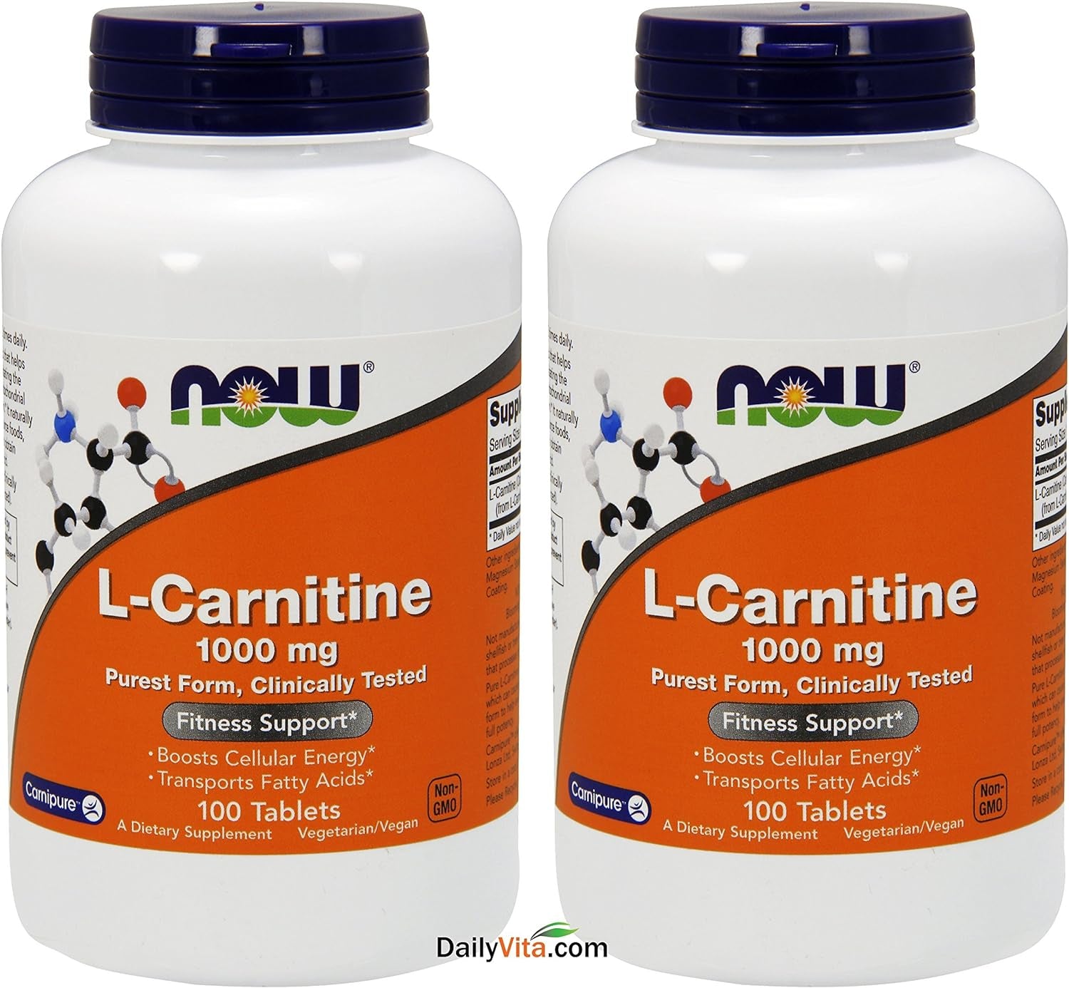 NOW Supplements, L-Carnitine 1,000 Mg, Purest Form, Amino Acid, Fitness Support*, 100 Tablets