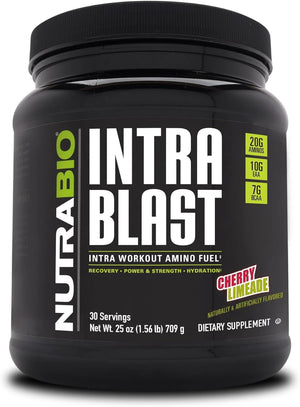 Nutrabio Intra Blast and Pre-Workout Powder - Advanced Electrolyte Performance Drink - Amino Acid Recovery, EAA/BCAA Formula - Non-Gmo and Gluten Free - Cherry Limeade - 30 Servings