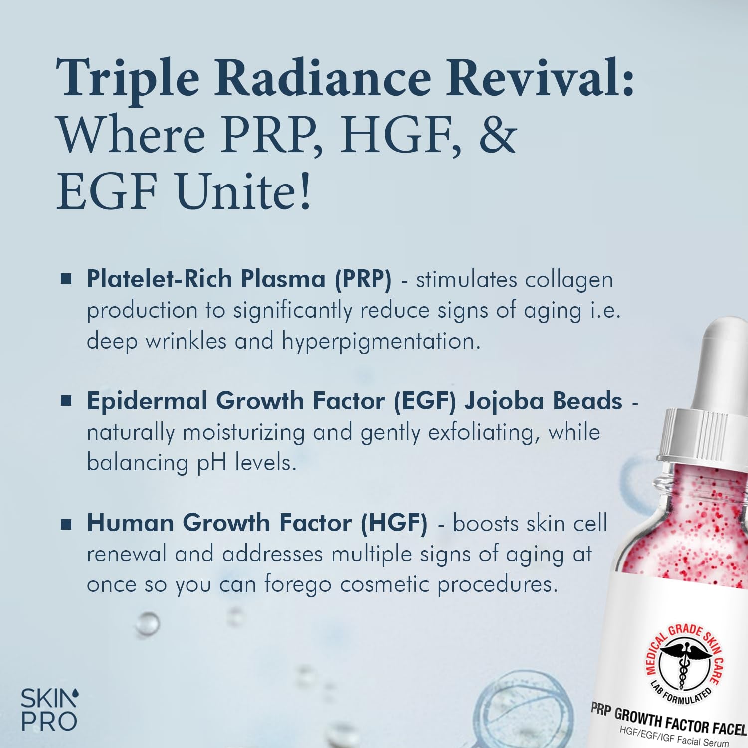 Skin Pro Skin Care Epidermal Serum for Face - PRP Facelift - IGF, EGF Serum - Serum for Face, Face Care, HGF Serum, Platelet-Rich Plasma Deep Anti-Wrinkle Serum with Jojoba Beads