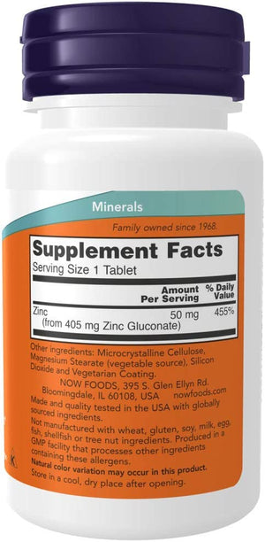 NOW Supplements, Zinc (Zinc Gluconate) 50 Mg, Supports Enzyme Functions*, Immune Support*, 100 Tablets (Pack of 2)