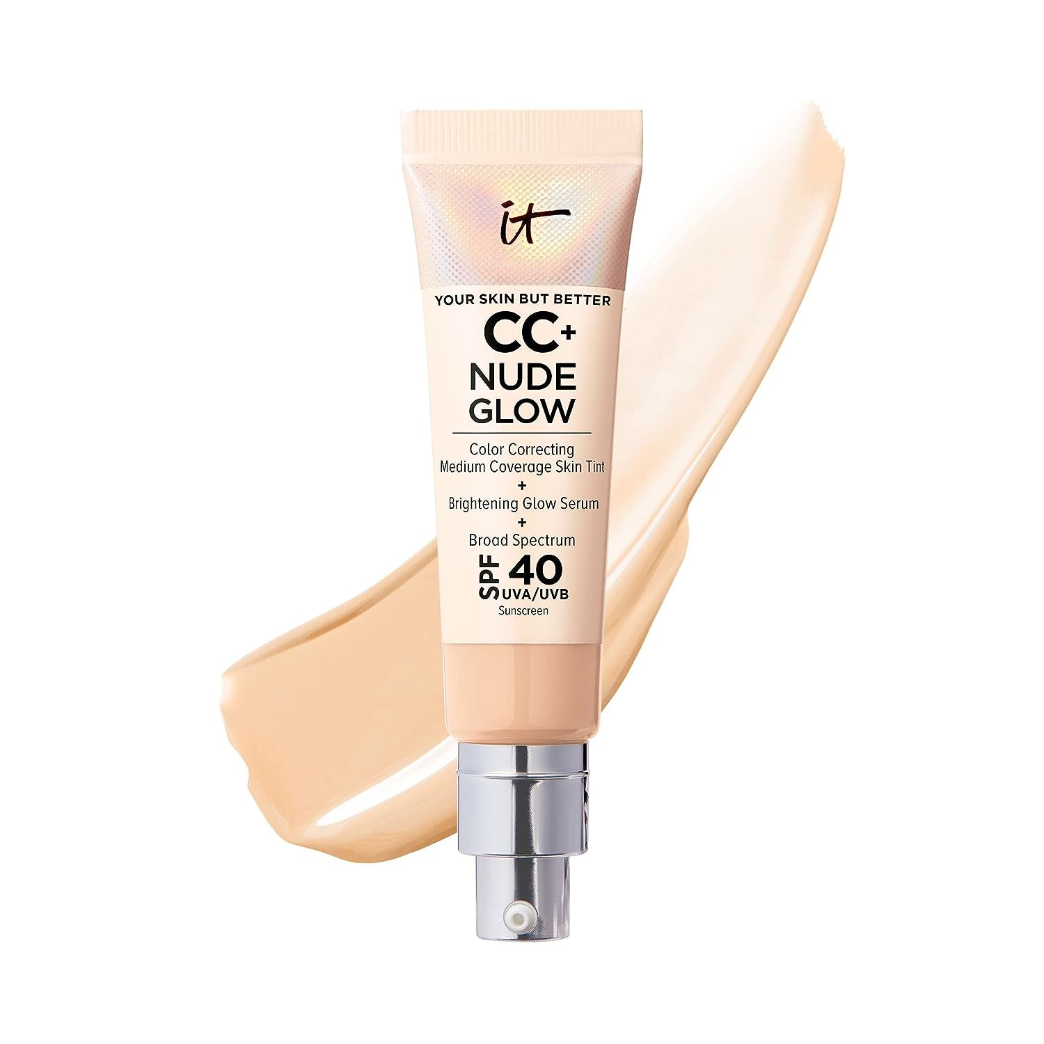 IT Cosmetics CC+ Nude Glow Lightweight Foundation + Glow Serum with SPF 40 - with Niacinamide, Hyaluronic Acid & Green Tea Extract - 1.08 Fl Oz