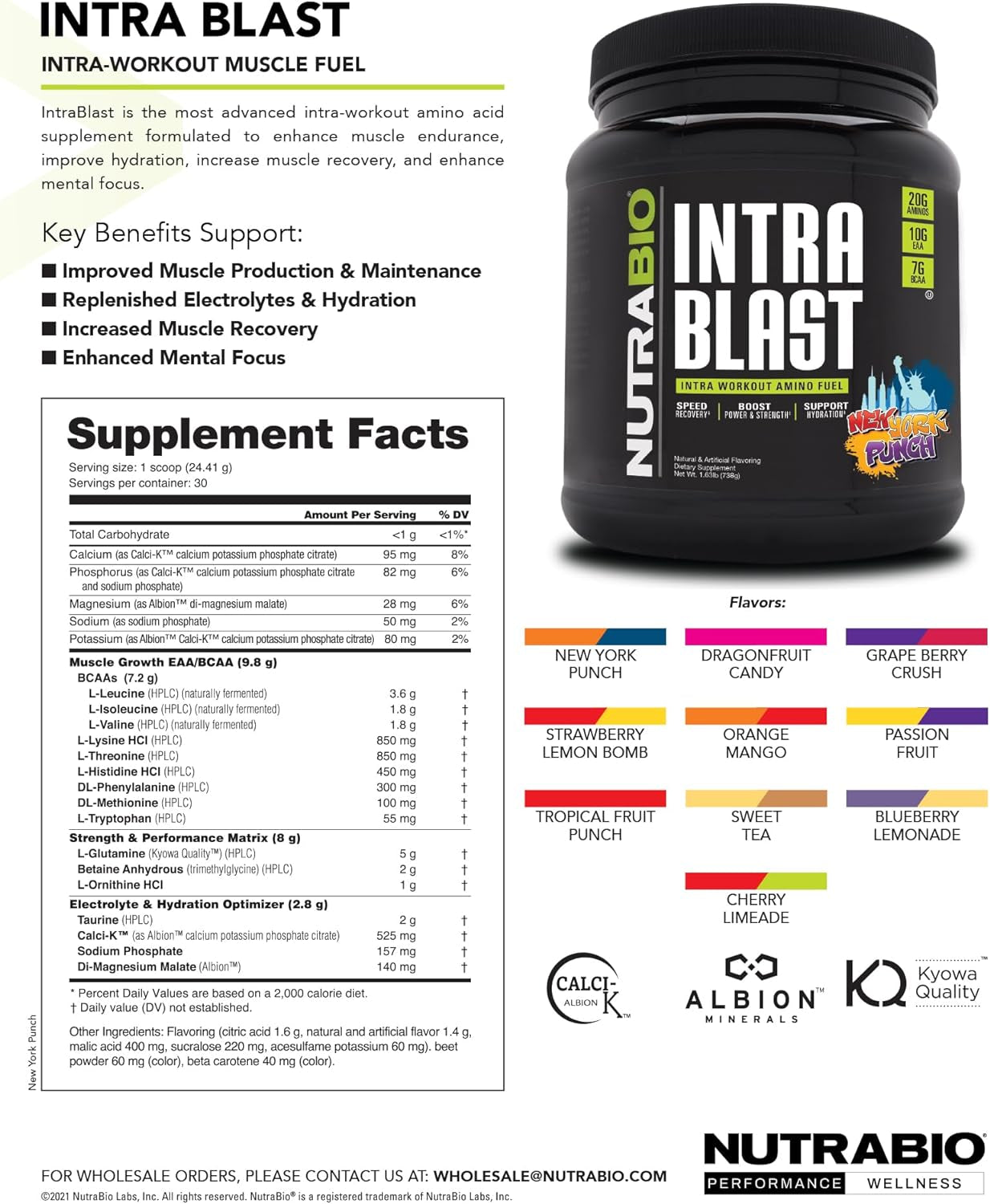 Nutrabio Intra Blast and Pre-Workout Powder - Advanced Electrolyte Performance Drink - Amino Acid Recovery, EAA/BCAA Formula - Non-Gmo and Gluten Free - Cherry Limeade - 30 Servings