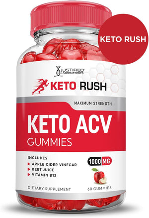 Keto Rush Keto ACV Gummies Advanced Formula 1000MG Keto Rush Keto Gummies Apple Cider Vinegar Boost Formulated with Pomegranate Beet Juice Powder B12 Vegan Non GMO 60 Gummys