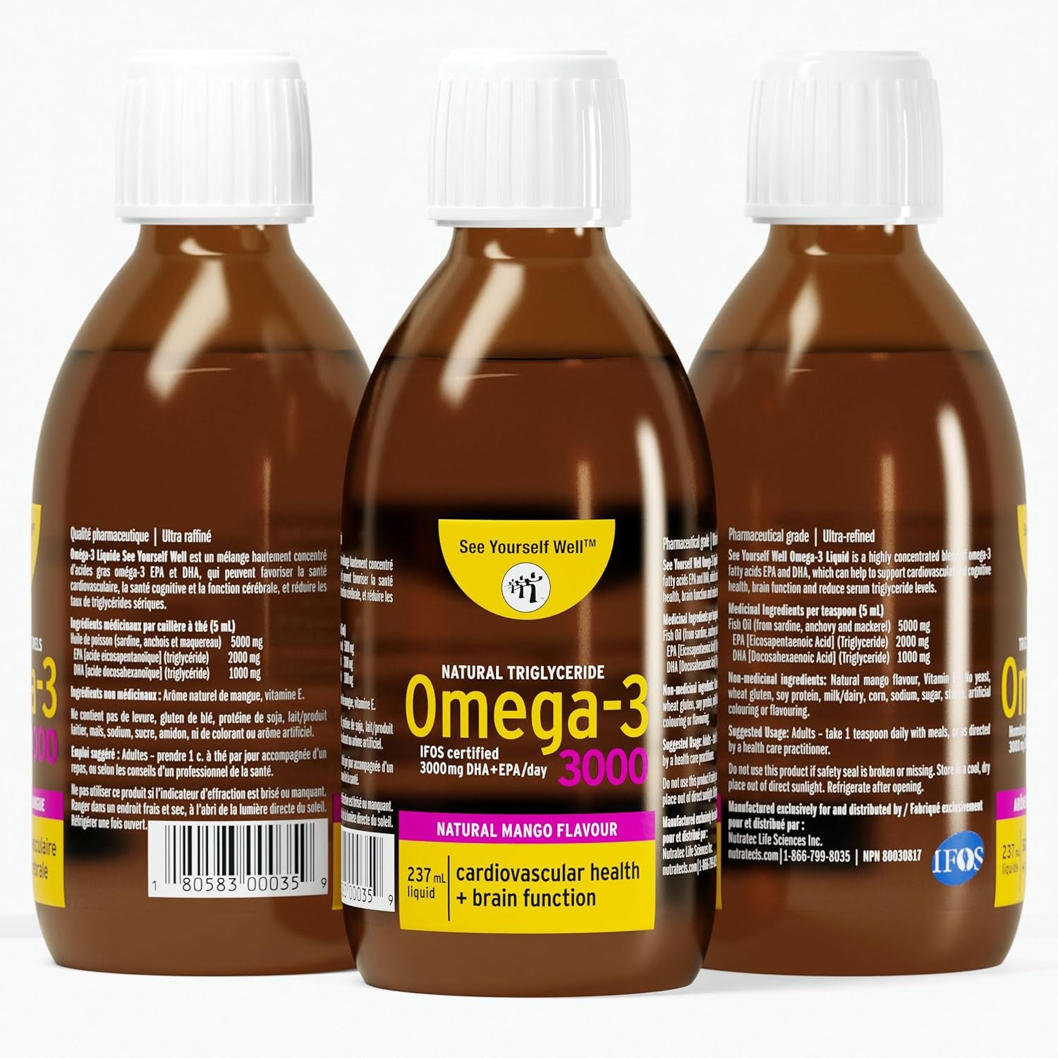 Liquid Omega 3 Fish Oil - High Potency. Promotes Brain, Eye, Heart, Joint & Immune Health. Natural Triglyceride. 237Ml / 8Oz - 48 Servings. Mango