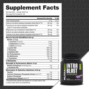 Nutrabio Intra Blast and Pre-Workout Powder - Advanced Electrolyte Performance Drink - Amino Acid Recovery, EAA/BCAA Formula - Non-Gmo and Gluten Free - Cherry Limeade - 30 Servings