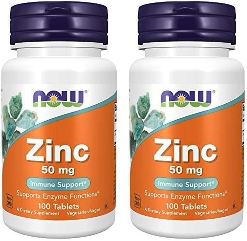 NOW Supplements, Zinc (Zinc Gluconate) 50 Mg, Supports Enzyme Functions*, Immune Support*, 100 Tablets (Pack of 2)