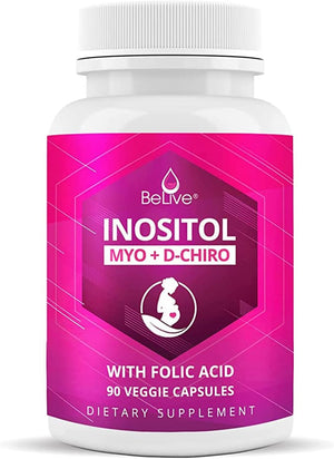 Myo-Inositol & D-Chiro Inositol Capsules - 90Ct I Inositol Supplement with Folic Acid for PCOS, Reproductive Health & Hormonal Balance, Fertility Supplements for Woman, Optimal 40:1 Ratio (1)