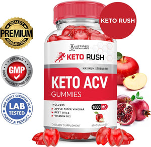 Keto Rush Keto ACV Gummies Advanced Formula 1000MG Keto Rush Keto Gummies Apple Cider Vinegar Boost Formulated with Pomegranate Beet Juice Powder B12 Vegan Non GMO 60 Gummys